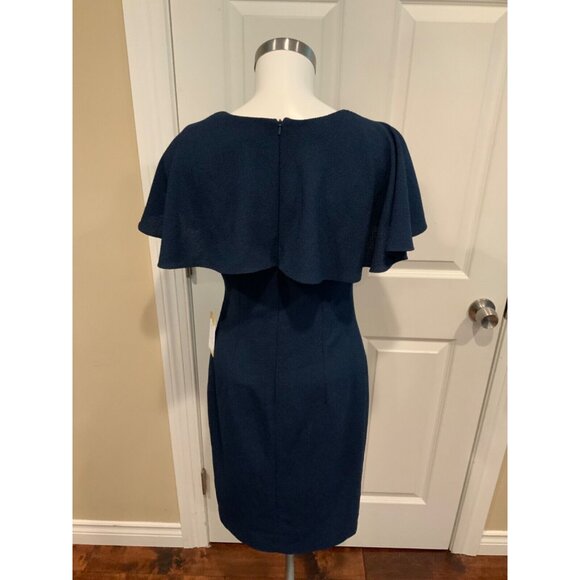 Black Halo Dark Blue Ollie Asymmetrical Textured Sheath Dress, Size 6 - Picture 5 of 5